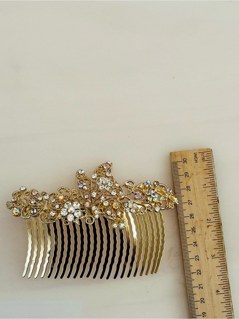 Gold Rhinestone Butterfly Floral Hair Comb Bridal Wedding Prom Formal Accessory - Picture 8 of 9